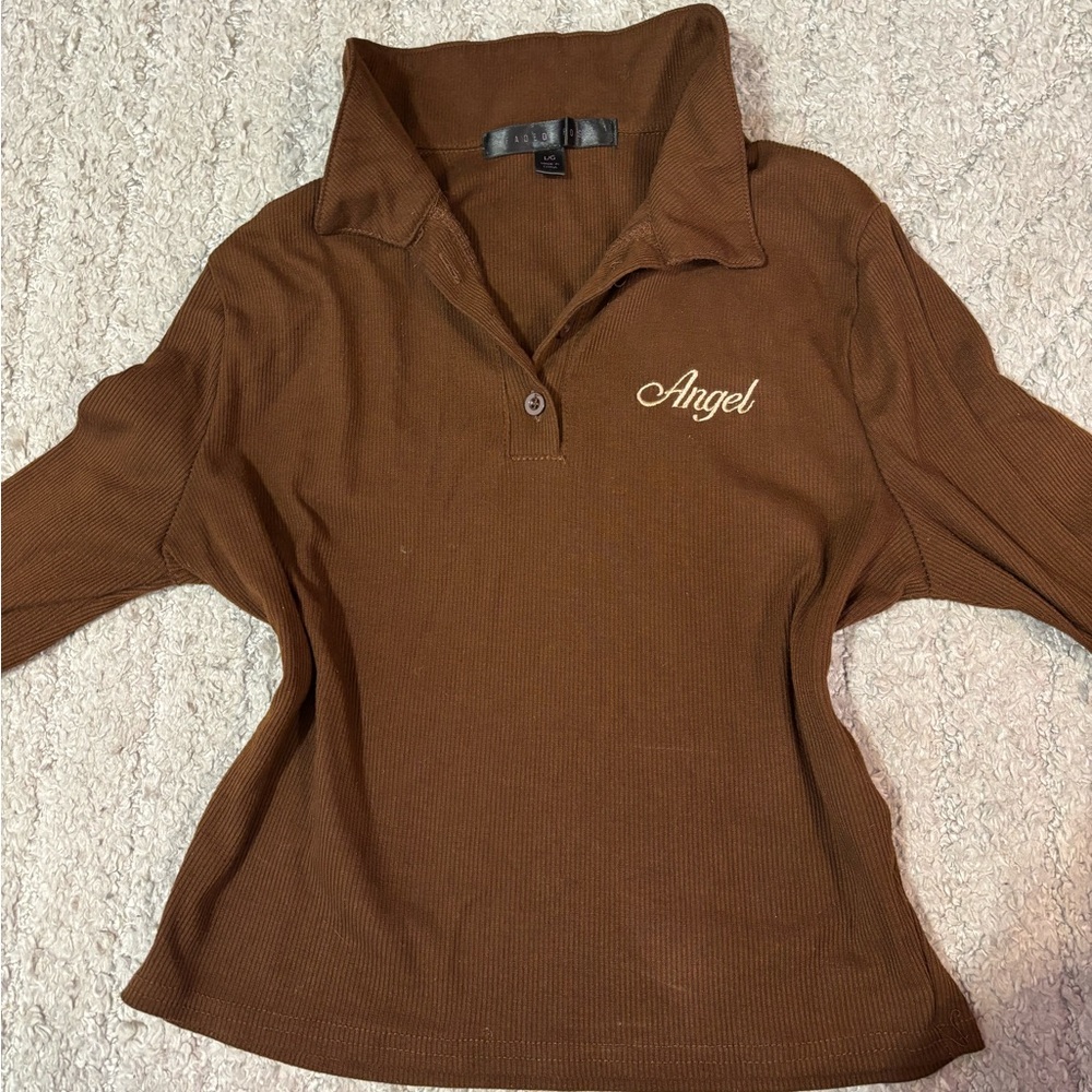 Angel Women's Brown Button Down Shirt